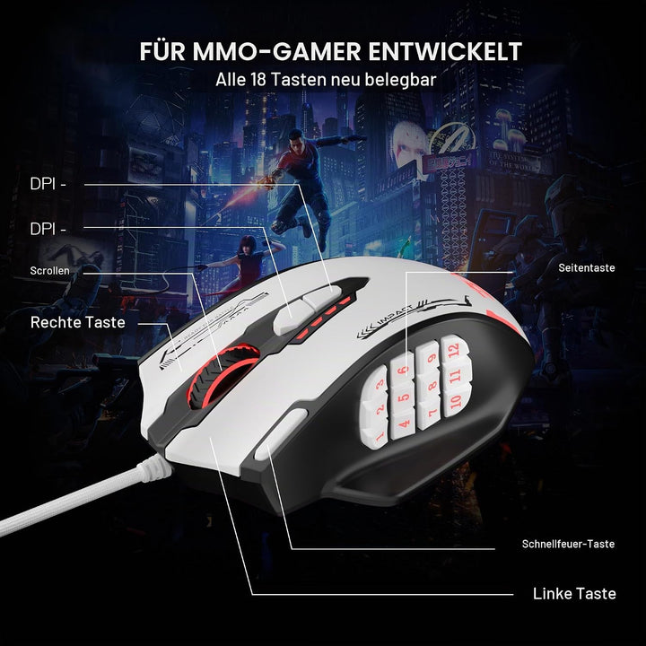 Redragon M908 Impact RGB MMO Gaming Maus, Ergonomische Optische Kabelmaus mit Max. 24.000 DPI, Hohe