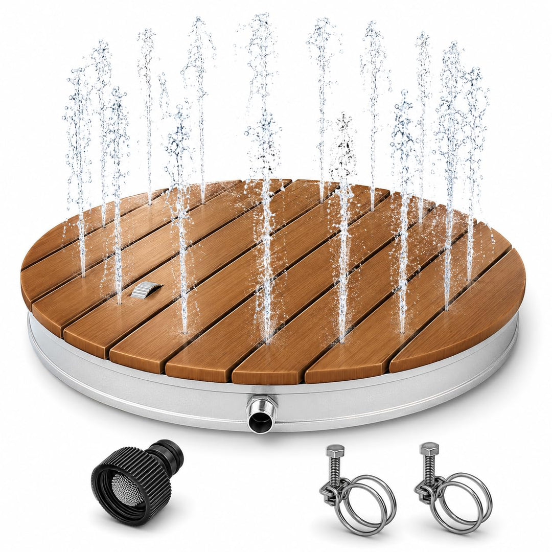 poolomio® Bodendusche Outdoor Ø 74 cm | Premium Gartendusche aus WPC mit 18 Wasserfontänen & bis 4 m