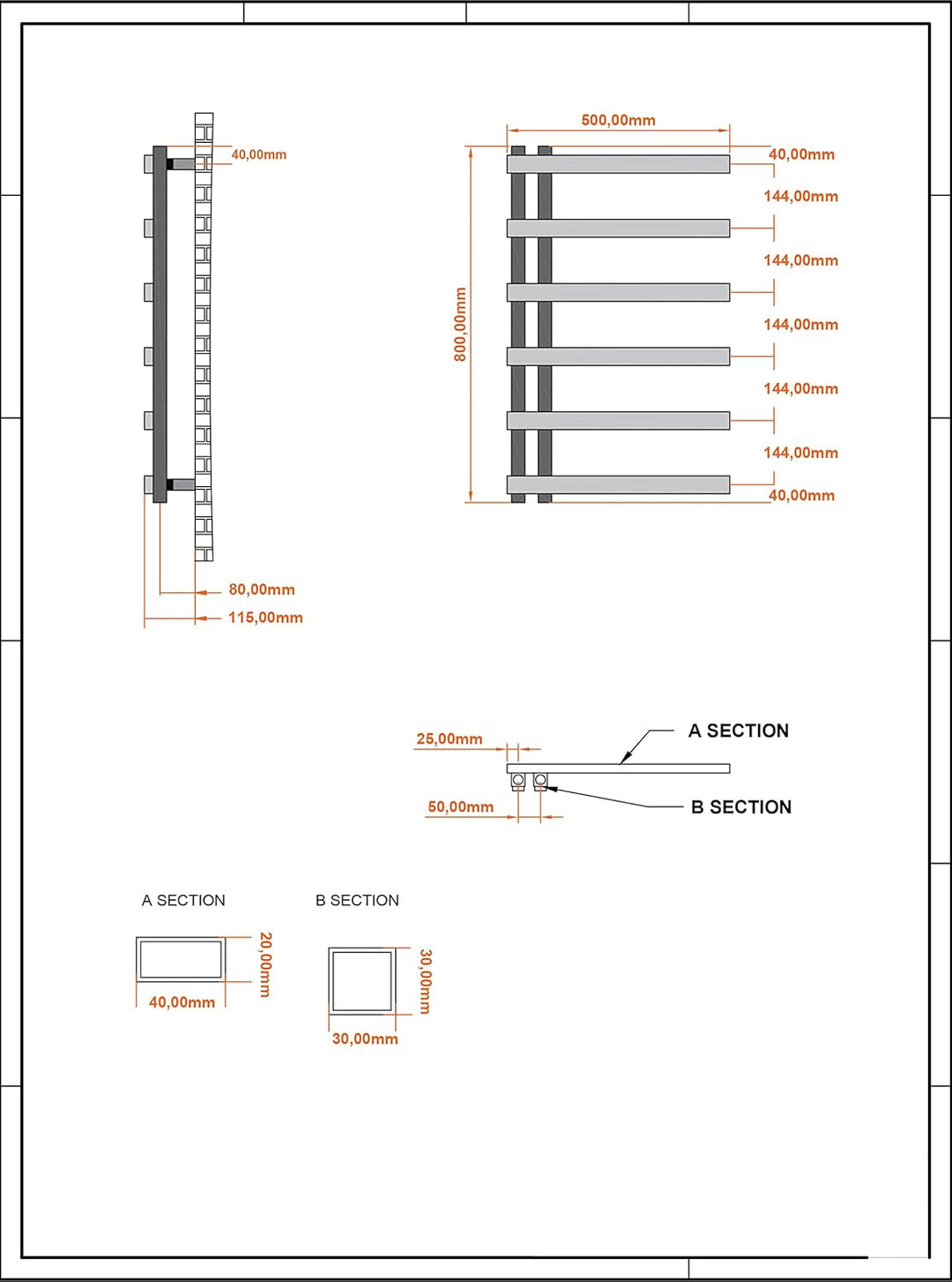 Aspira Home Moderner Design Badheizkörper „Nosy“ - Weiss - Mittelanschluss 1/2“ - 500x800mm - Handtu