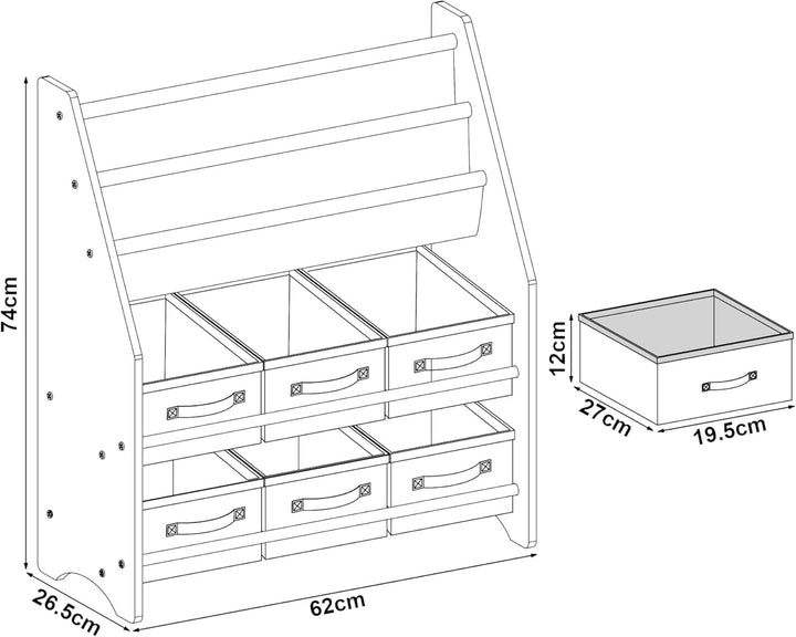 [en.casa] Kinderregal Ponteceso Bücherregal mit 2 Ablagefächern Spielzeugregal 6 Boxen Bücherkiste m