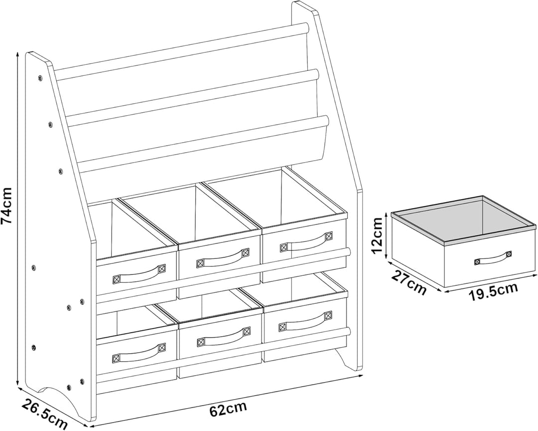 [en.casa] Kinderregal Ponteceso Bücherregal mit 2 Ablagefächern Spielzeugregal 6 Boxen Bücherkiste m