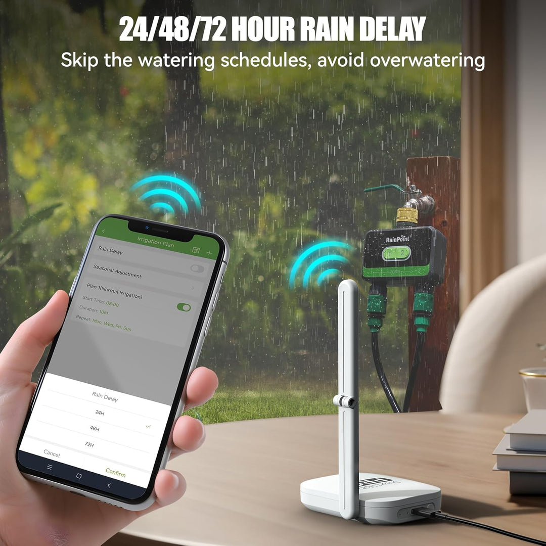 RAINPOINT Bewässerungscomputer WLAN 2 Ausgänge, Messing-Einlass und -Auslass, Automatische Garten Be