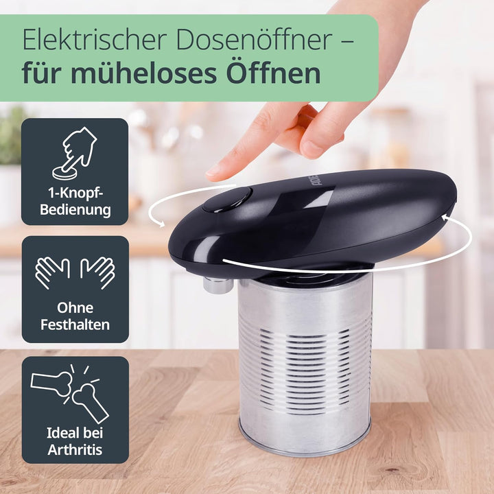 ADE Elektrischer Dosenöffner | perfekt für Senioren | praktischer Deckelöffner mit Magnet und Haken