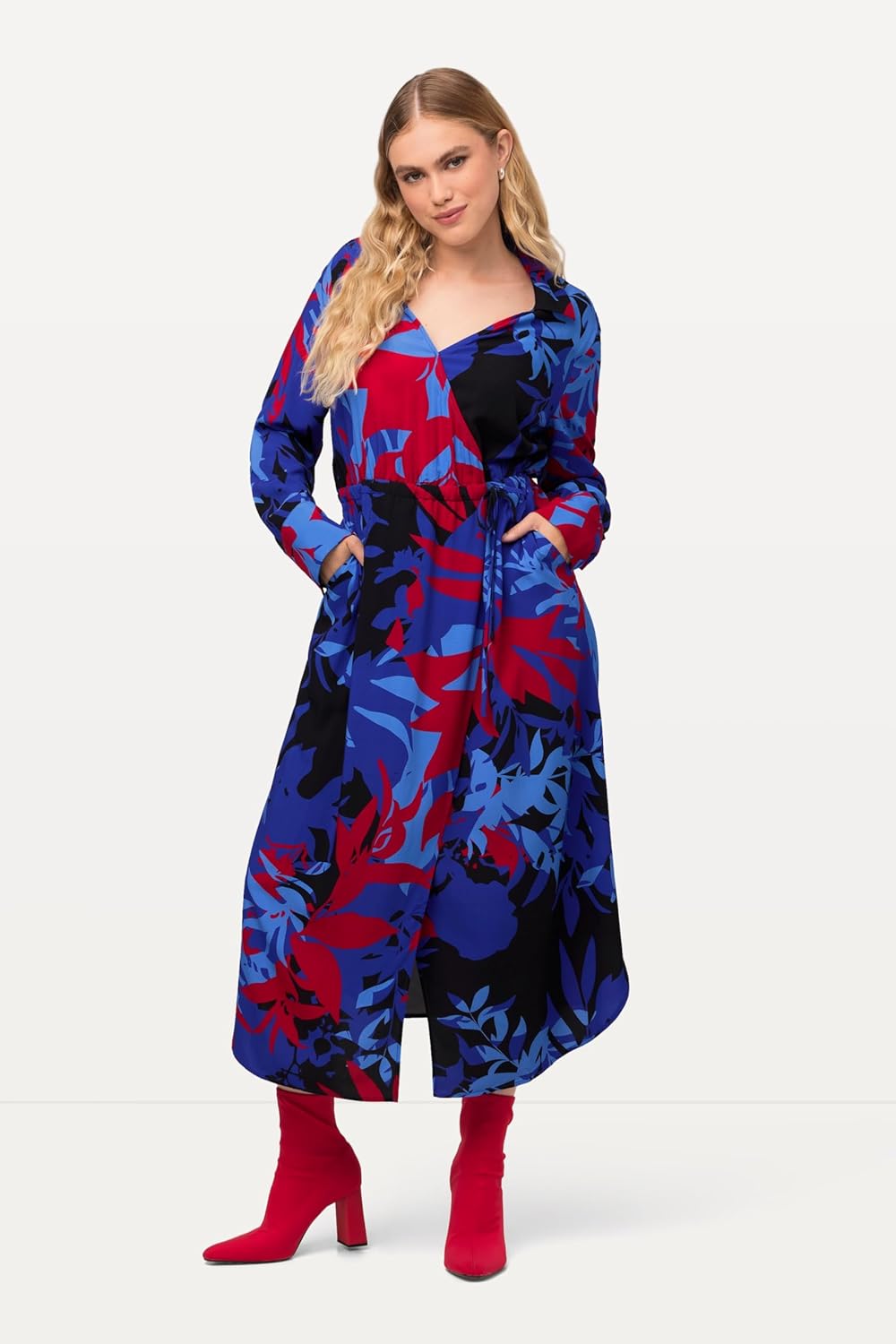 Ulla Popken Damen Blumendruck Kleider 50-52 Titan Blau, 50-52 Titan Blau
