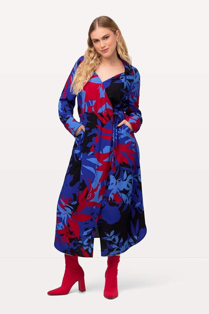 Ulla Popken Damen Blumendruck Kleider 50-52 Titan Blau, 50-52 Titan Blau