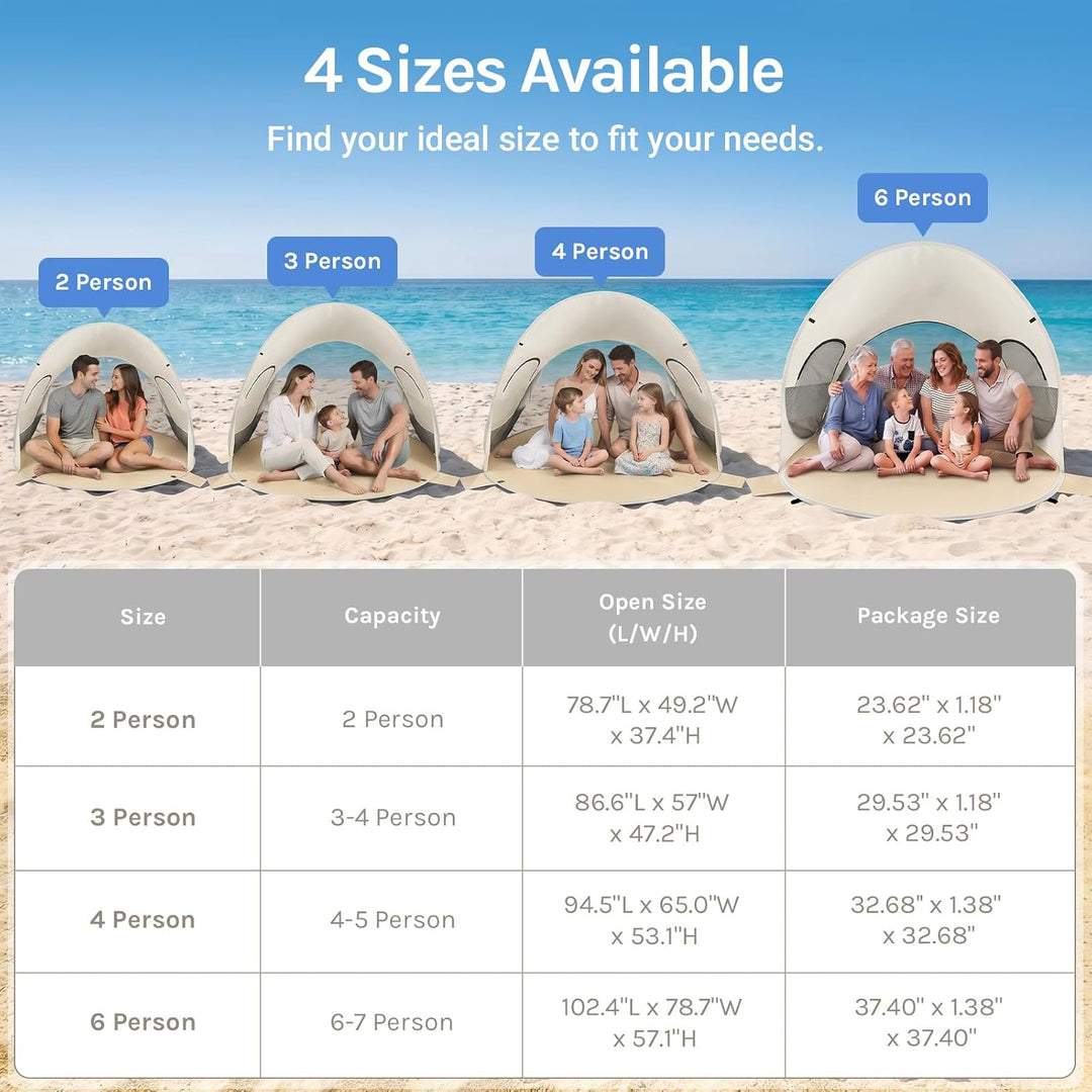 Wolfwise Pop Up Strandmuschel für 6 Personen, Sofort Aufbau, UV-Schutz 50+, Wasserabweisend, Belüfte