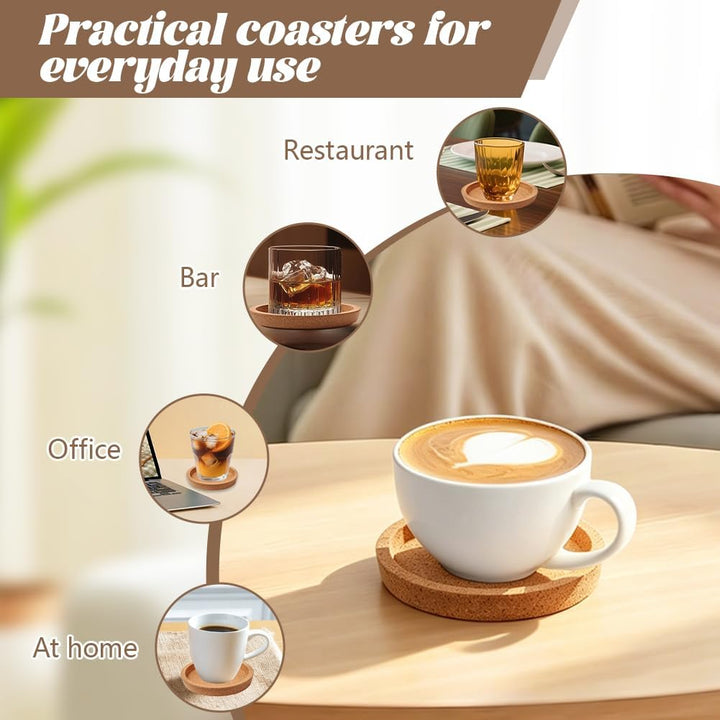 10 Stück Korkuntersetzer Rund 10cm, Kork Untersetzer mit Erhöhten Rand | Absorbierende HitzebestäNdi