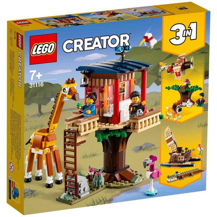 LEGO 31116 Creator 3-in-1 Safari-Baumhaus - Katamaran - Flugzeug Spielzeug, Set mit Giraffe und Löwe