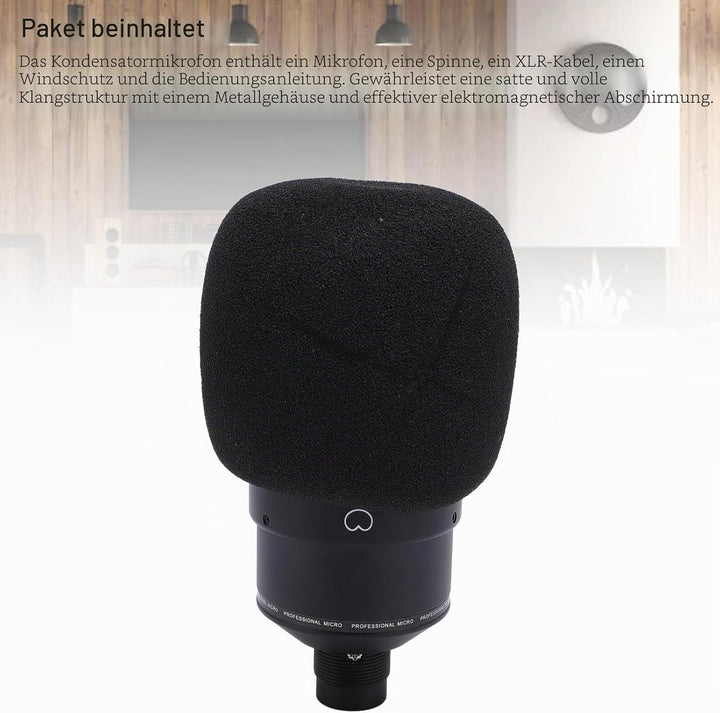 Mikrofon, XLR Kondensatormikrofon Grossmembran Kondensator Studio Microphone mit Schockhalterung, XL