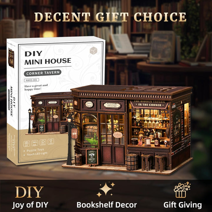 Book Nook Kit für Erwachsene - LUMYCE DIY Miniatur Haus Holzpuzzle 3D Puppenhaus - Buchstütze für Bü