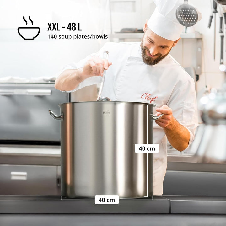 Royal Catering RCST-50E Edelstahltopf mit Deckel Edelstahlkochtopf Kochtopf Induktion (48 Liter, Bod