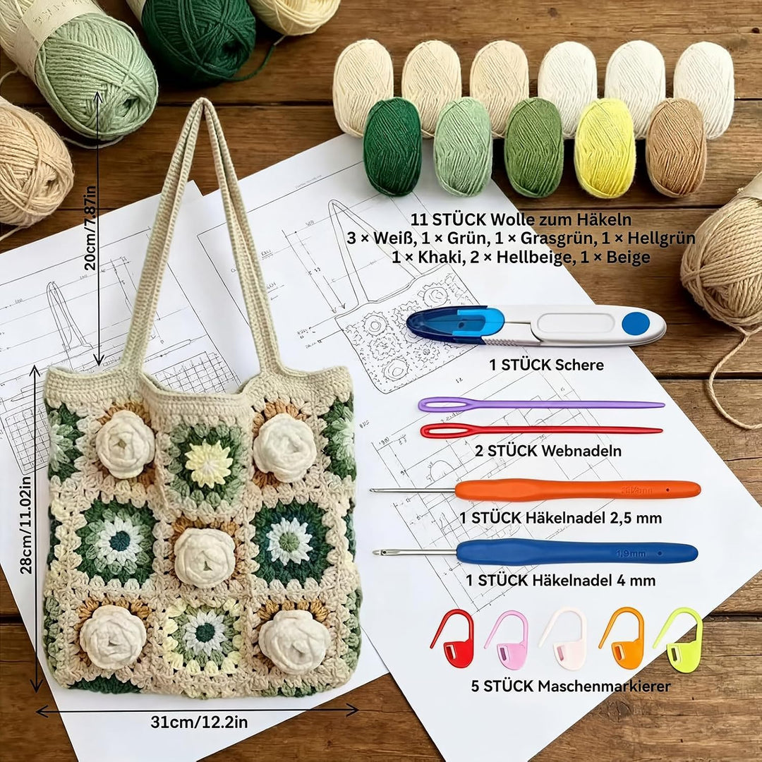 Snovire Häkeltasche Set für Anfänger, Komplettes Häkel Set zum Taschen Häkeln, Wolle für Taschen Häk