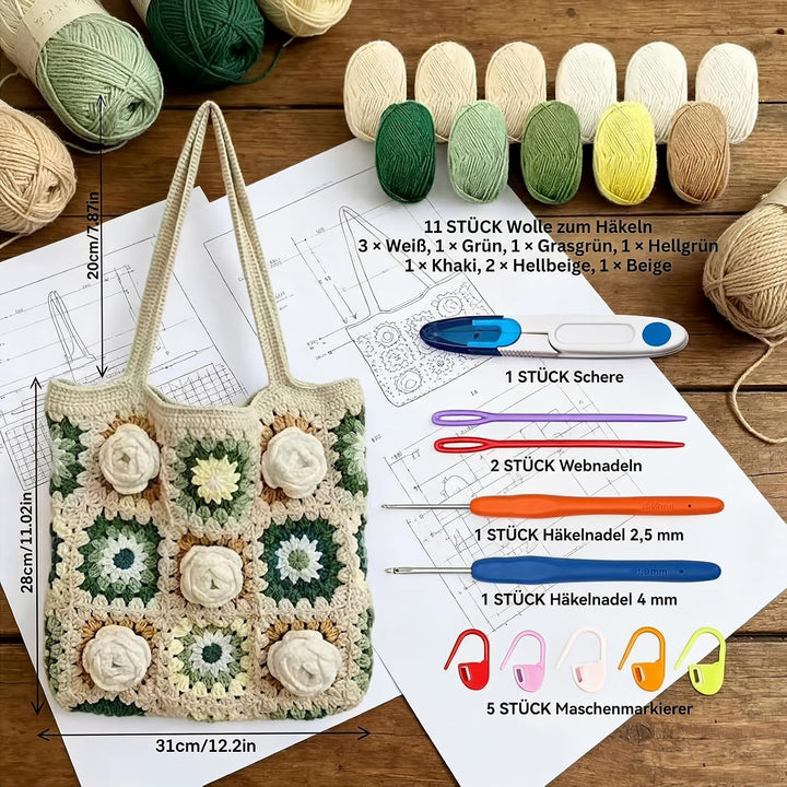 Snovire Häkeltasche Set für Anfänger, Komplettes Häkel Set zum Taschen Häkeln, Wolle für Taschen Häk