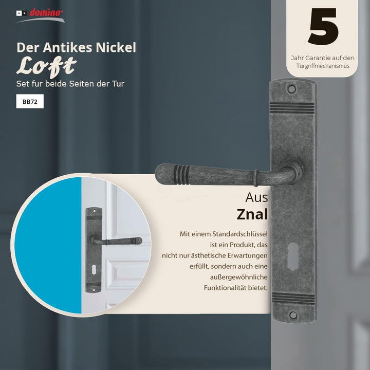 domino Türgriff 72 Drückergarnitur BB-Buntbart Set Langschildgarnitur Türklinke für Zimmertür, Bürot