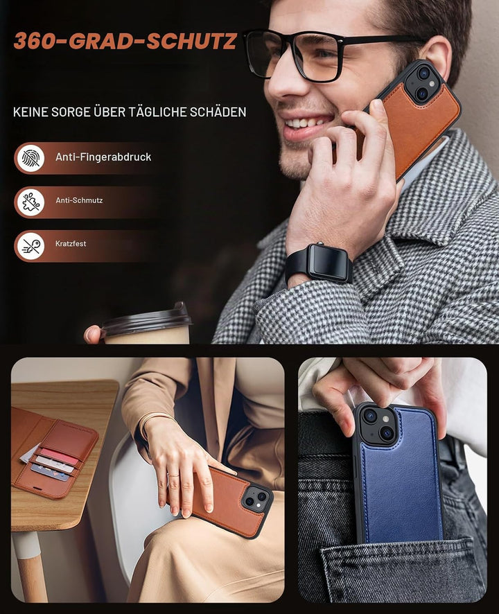 OCASE iPhone 15 Plus Hülle(2in1) Leder Stossfestes Case [Abnehmbare magnetische Hülle] [Kabelloses L