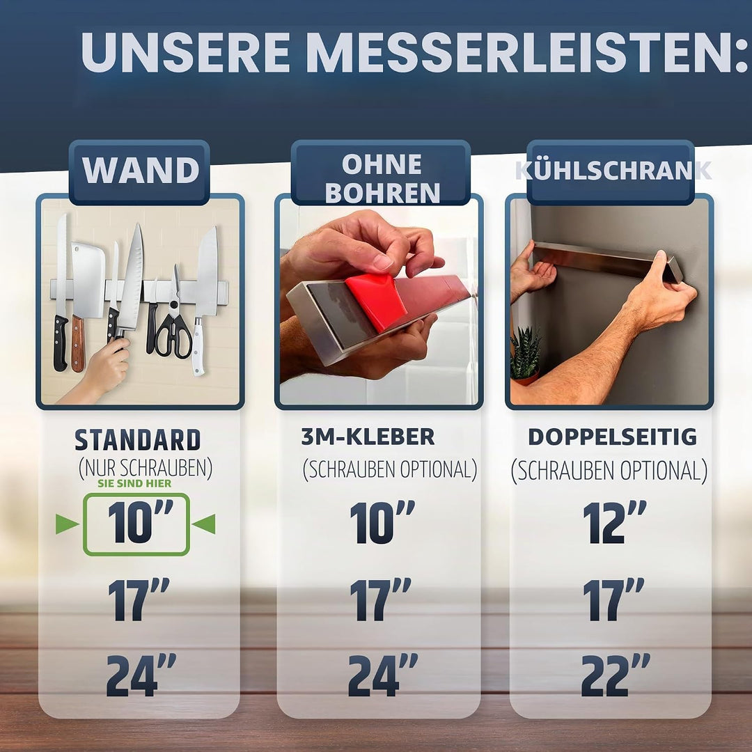 Premium 25cm Magnetleiste Messer für Wand - Extra Starker Messerhalter Magnetisch - Platzsparende Me