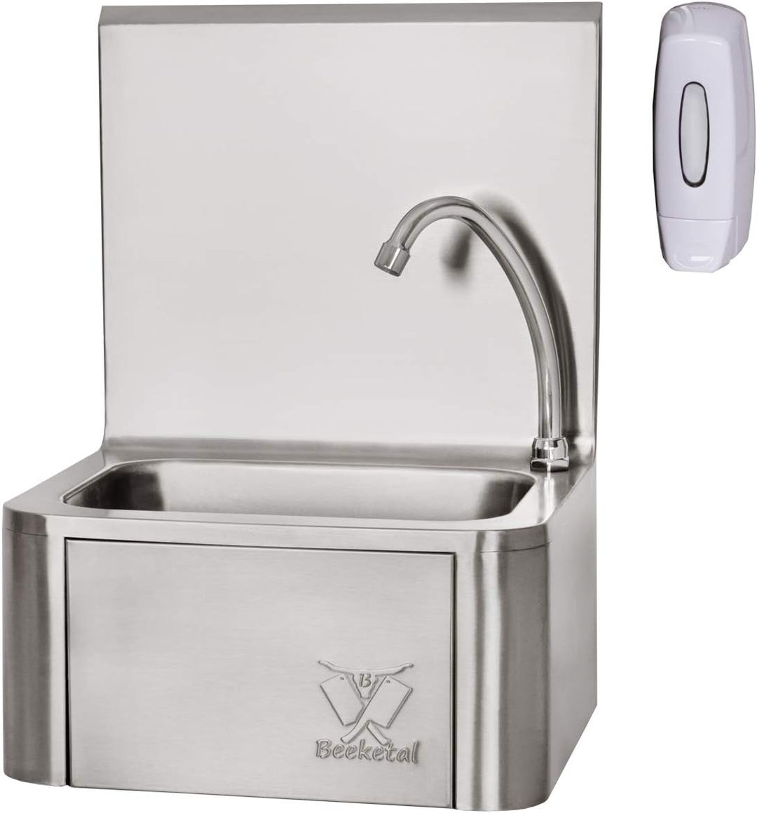 Beeketal 'HWB-I' Knie-Kontakt Handwaschbecken aus Edelstahl mit Wasserhahn - Industrie Waschbecken z