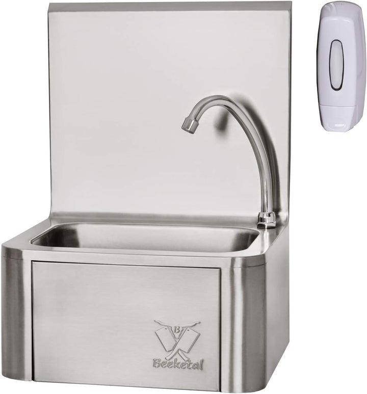 Beeketal 'HWB-I' Knie-Kontakt Handwaschbecken aus Edelstahl mit Wasserhahn - Industrie Waschbecken z