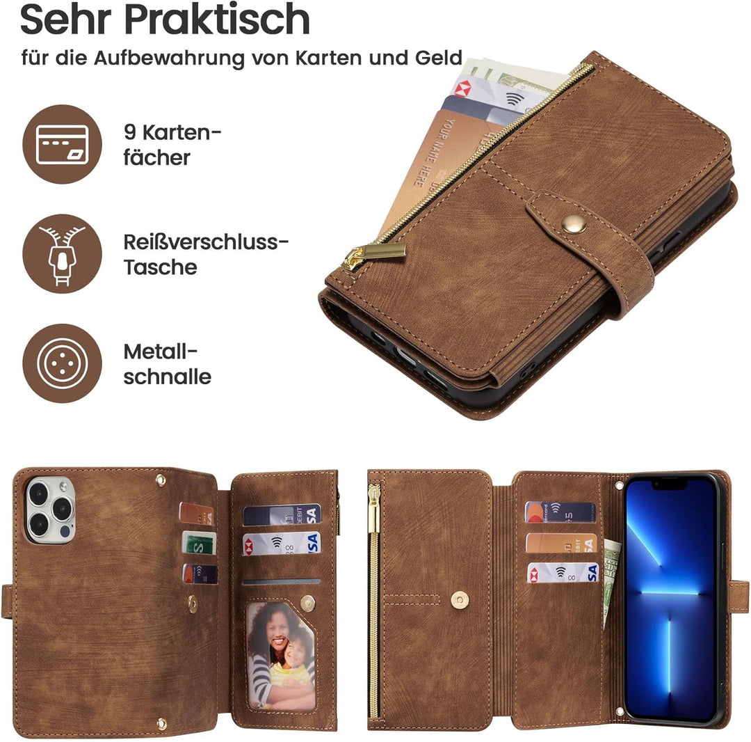 ZCDAYE Hülle für iPhone 14 Pro Max mit Band Handykette, Leder Handyhülle Handytasche mit Kartenfäche
