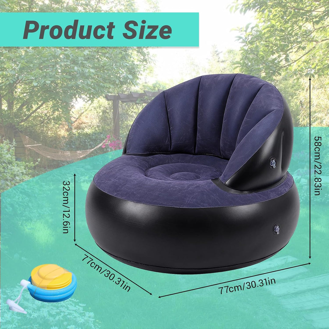 Aufblasbarer Sessel Sofa mit Flockoberfläche，Aufblasbares Sofa Rundes Luftsofa inkl Fusspumpe Wasser