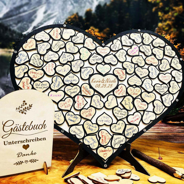 Hochzeit Gästebuch aus Holz in Herzform, Gästebuch für Hochzeit, Geburtstag, Jahrestag, Party-Dekora