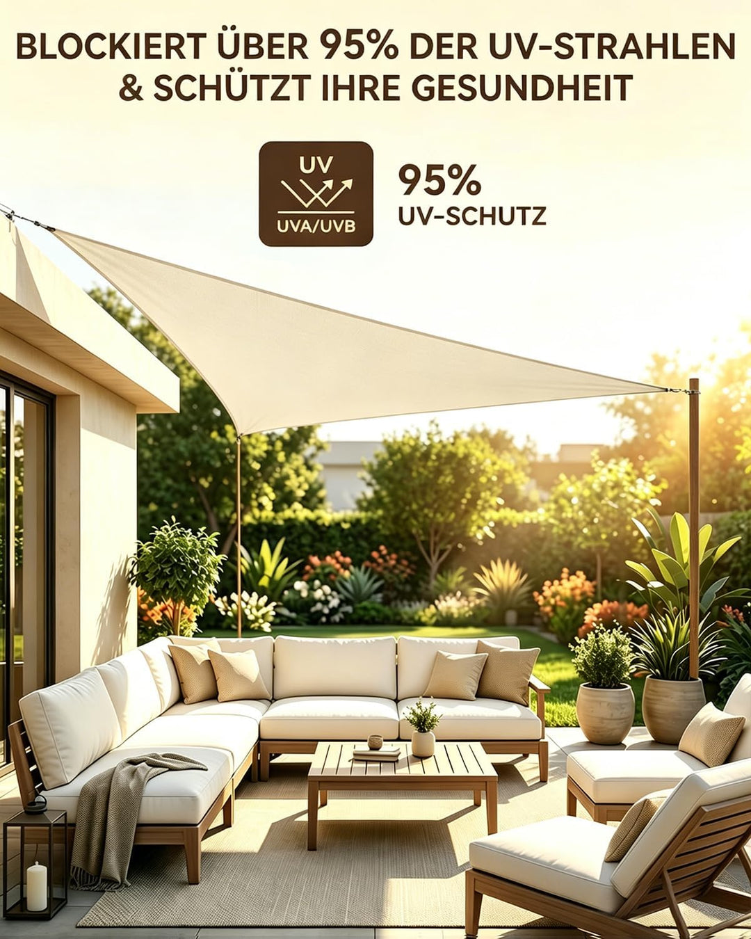 Sonnensegel Dreieckig 3x4x5m Wasserdicht, Sonnenschutz Windschutz, Premium HDPE Wetterbeständig Atmu