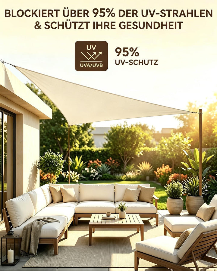 Sonnensegel Dreieckig 3x4x5m Wasserdicht, Sonnenschutz Windschutz, Premium HDPE Wetterbeständig Atmu