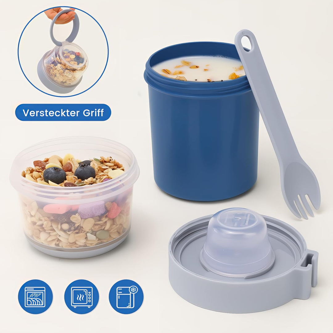 Bugucat 2in1 Müslibecher to Go 560ml+310ml, Praktischer Joghurtbecher & Müslibecher für Picknick 2er