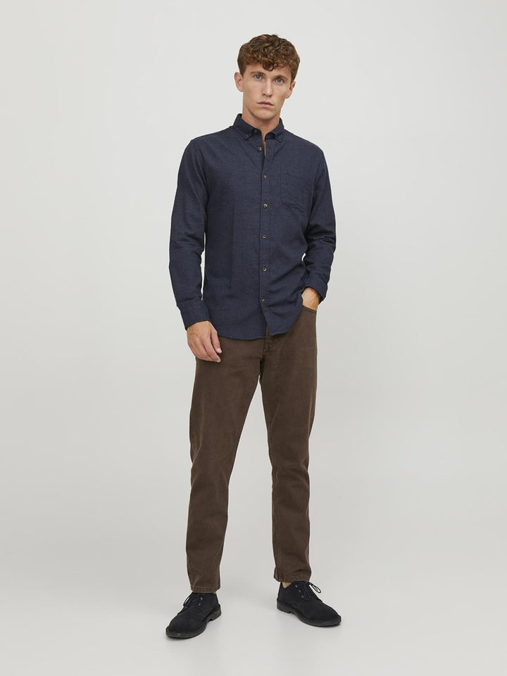 JACK & JONES Herren Jjeclassic Melange Shirt Ls Sn Hemd S Navy Blazer, S Navy Blazer