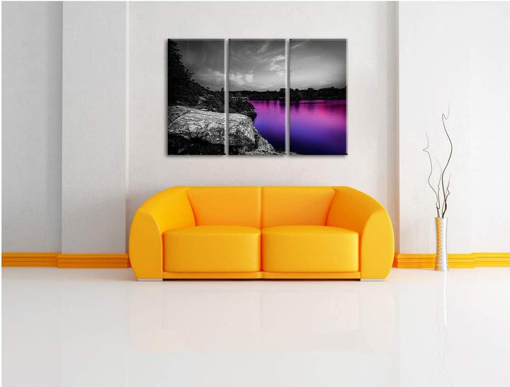 Seelandschaft in der Dämmerung schwarz/weiss 3-Teiler Leinwandbild 120x80 Bild auf Leinwand, XXL rie