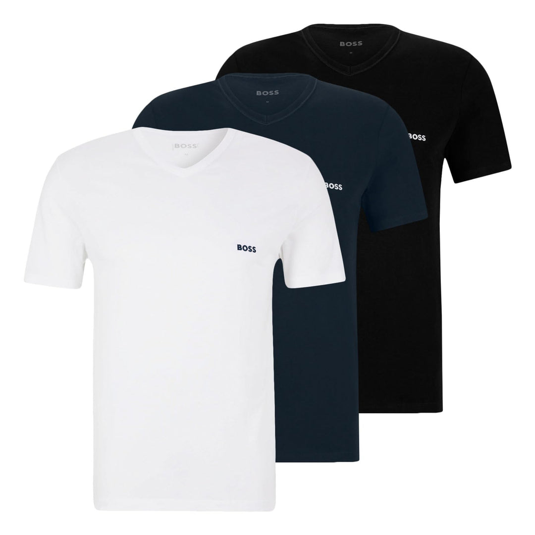 BOSS Herren Classic T-Shirts Kurzarm Shirts Pure Cotton V-Neck 3er Pack XL -984 Navy / White / Black