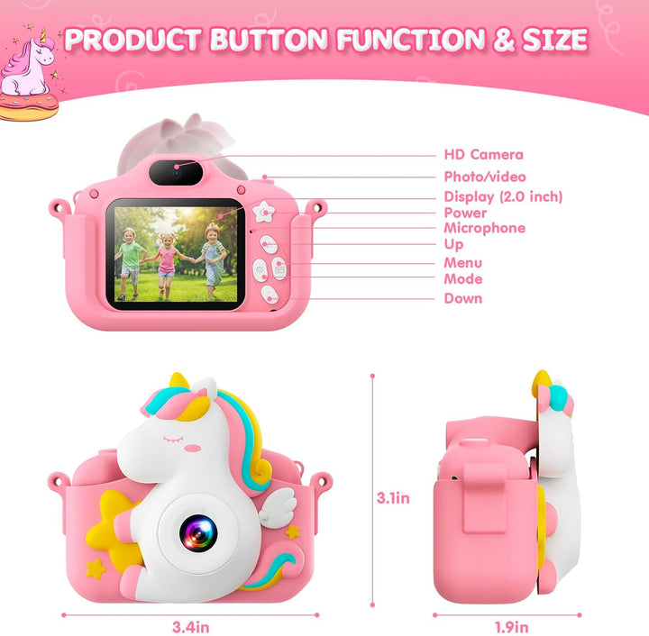 Kinderkamera, CAMCLID Kinder Kamera 1080P 2.0”-Bildschirm Digitalkamera Kinder mit 32GB SD-Karte, We