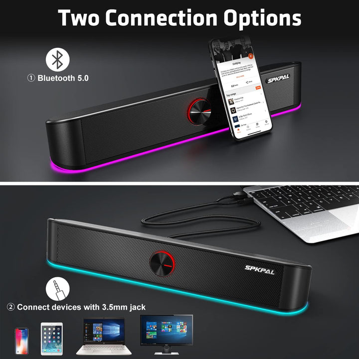 Soundbar für TV,SPKPAL10W Pc Lautsprecher soundbar mit Surround Stereo Audio Buntes RGB Licht USB äh