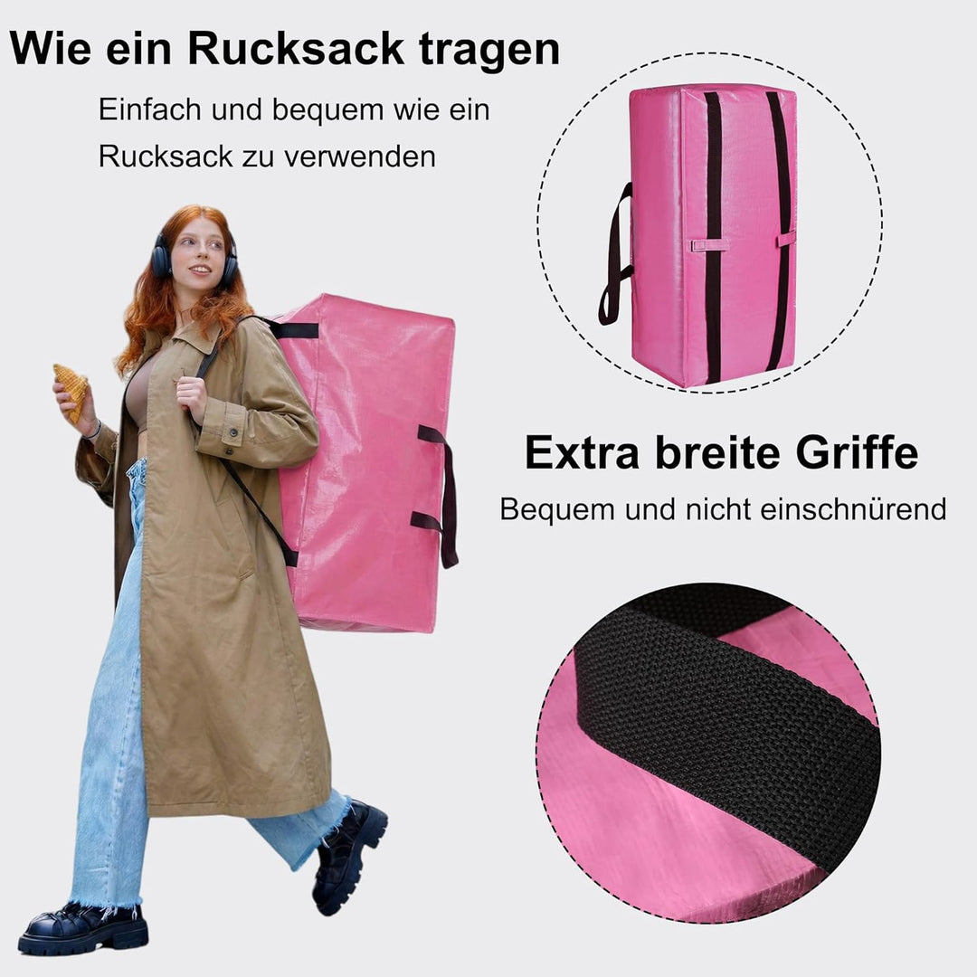 FUSHITON Pink Umzugstaschen 6er Set, Extra Grosse 83L Aufbewahrungstaschen mit Reissverschluss & Ver
