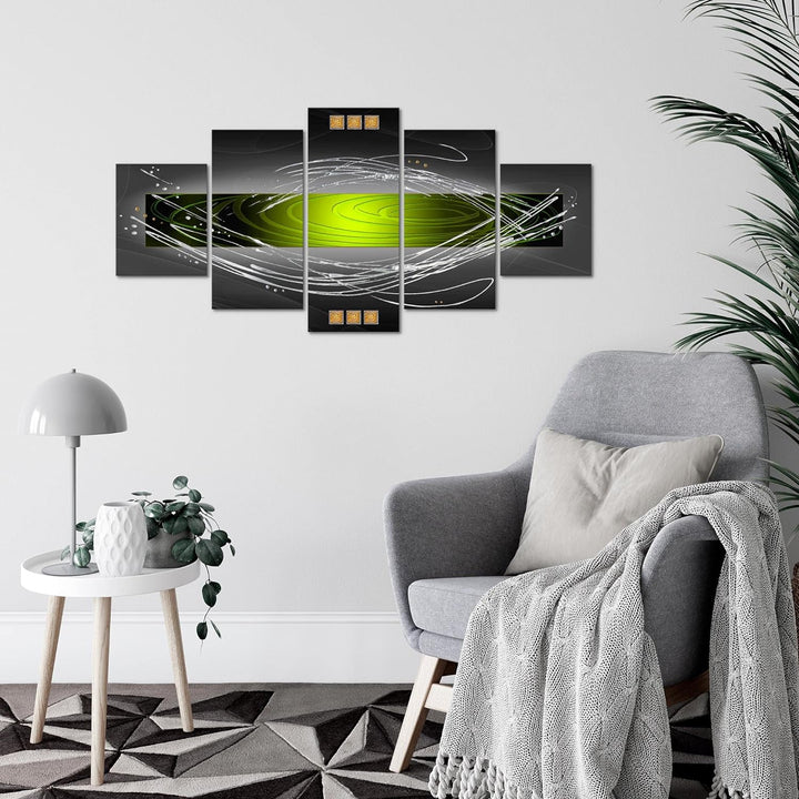 Runa Art Wandbilder Abstrakt 5 Teilig Bild auf Vlies Leinwand Deko Wohnzimmer Schlafzimmer Grün Grau