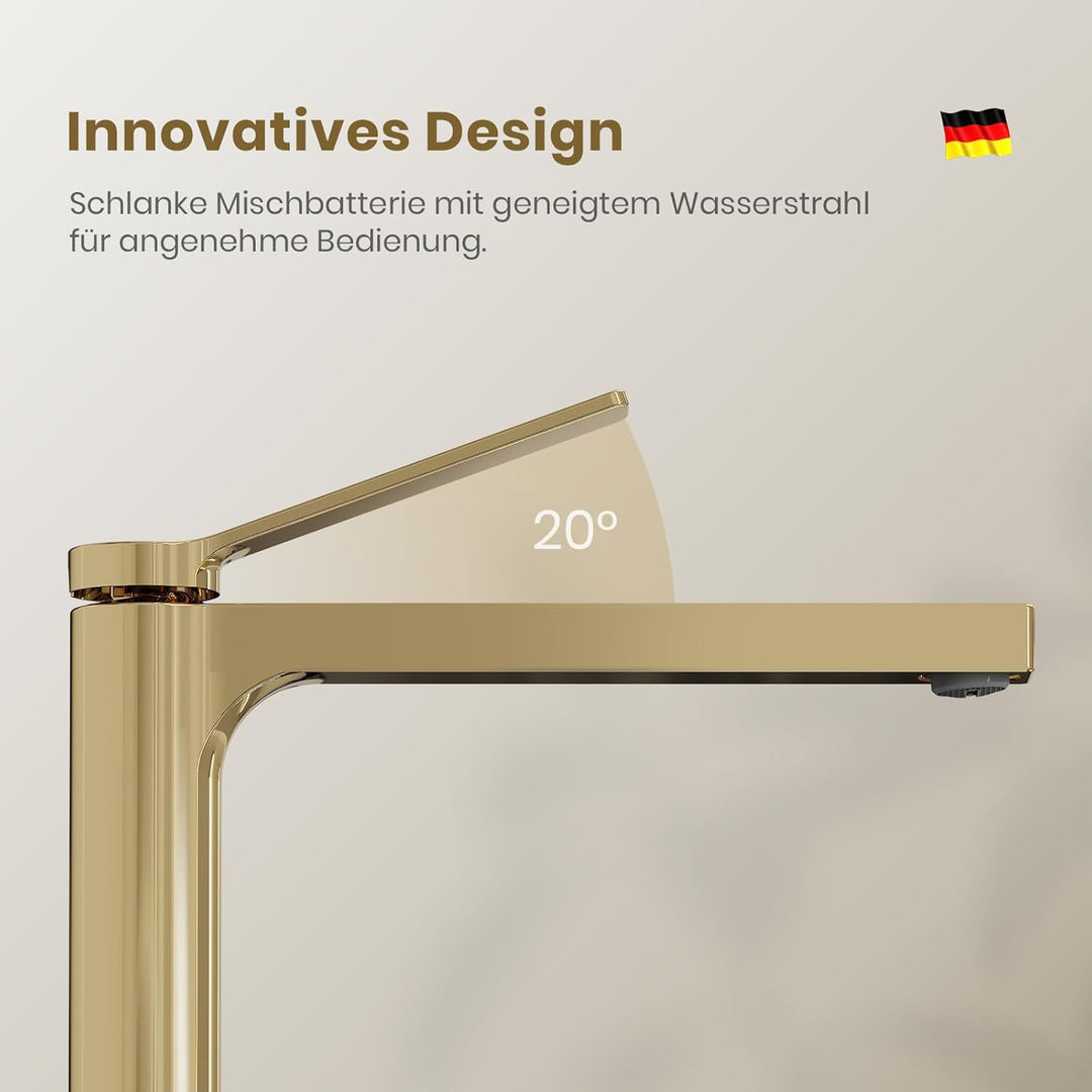 EMKE Wasserhahn Bad Champagnergold, 335 x 233 x 46 mm, Messing, Keramikkartusche, Badarmatur, Mischb