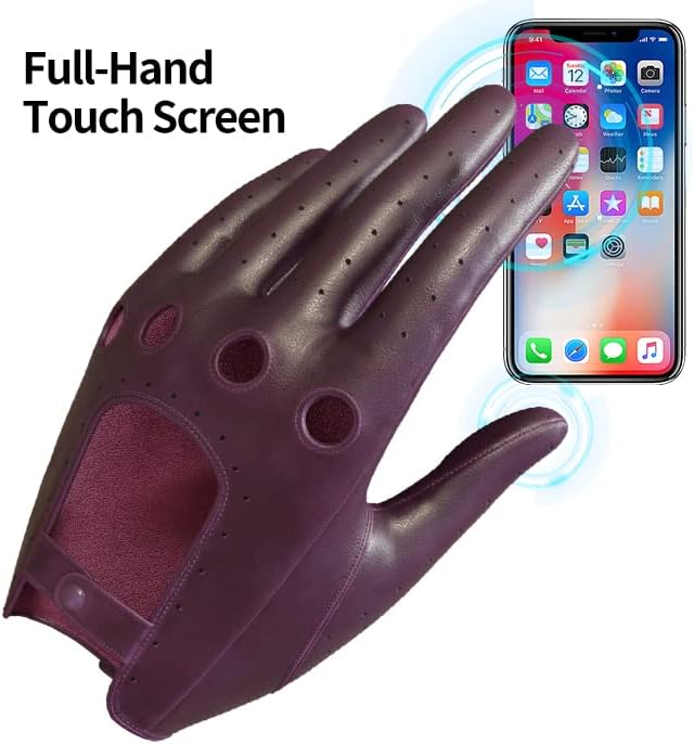 MGGMOKAY Damen Leder Autohandschuhe Lederhandschuhe Ungefüttert M Weinrot(thouchscreen), M Weinrot(t