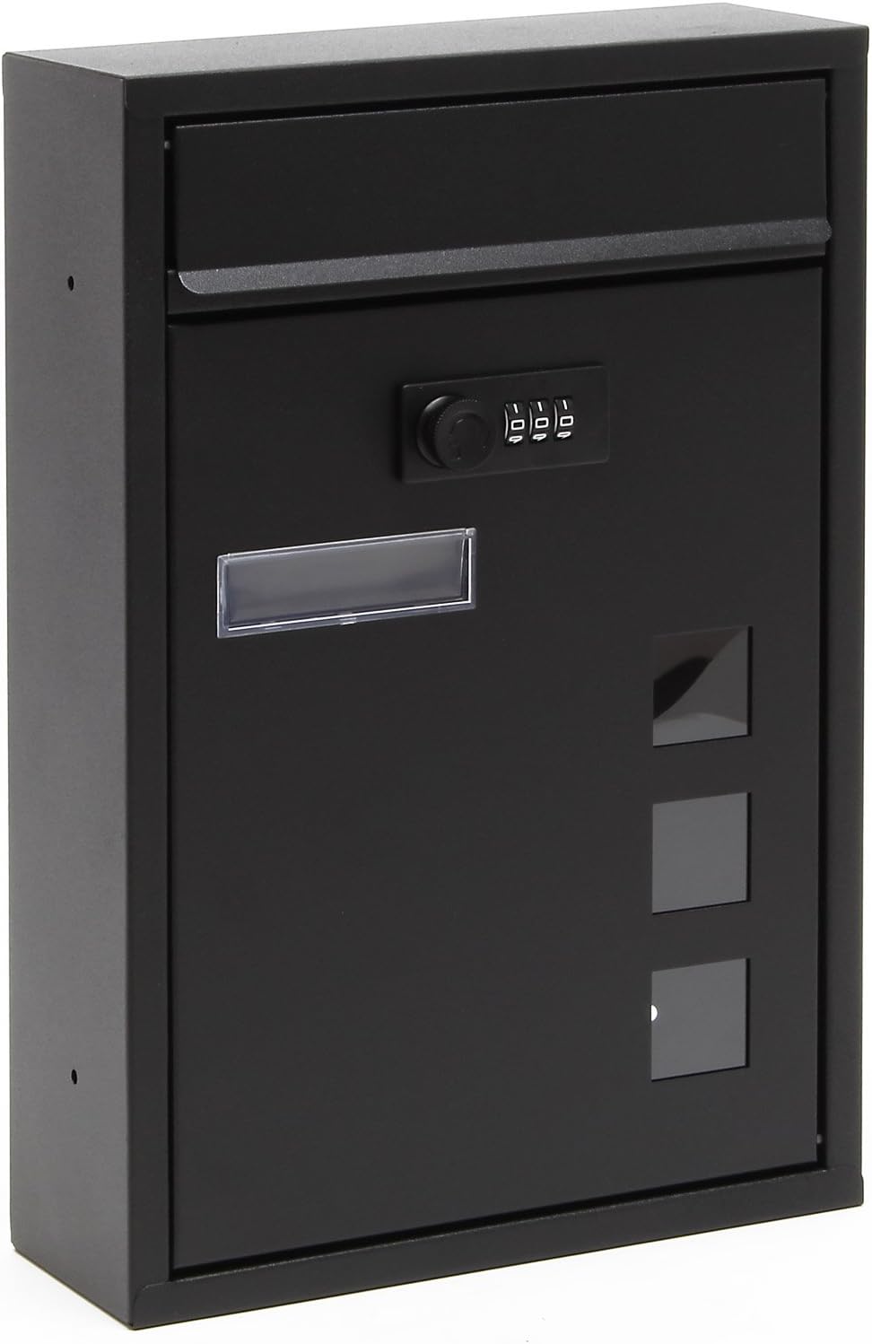Wiltec Briefkasten schwarz 215x320x90mm Briefkasten mit Zahlenschloss, Namensschild und Sichtfenster