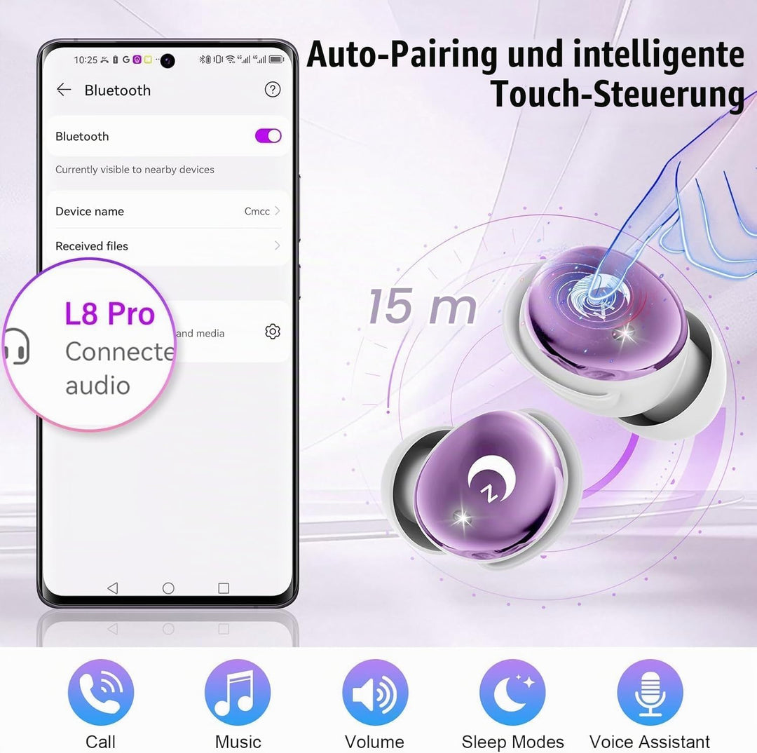 Bluetooth Kopfhörer, Mini 48 Std Schlafkopfhörer Bluetooth 5.4 mit Touchscreen, 2026 Neue in Ear Kop