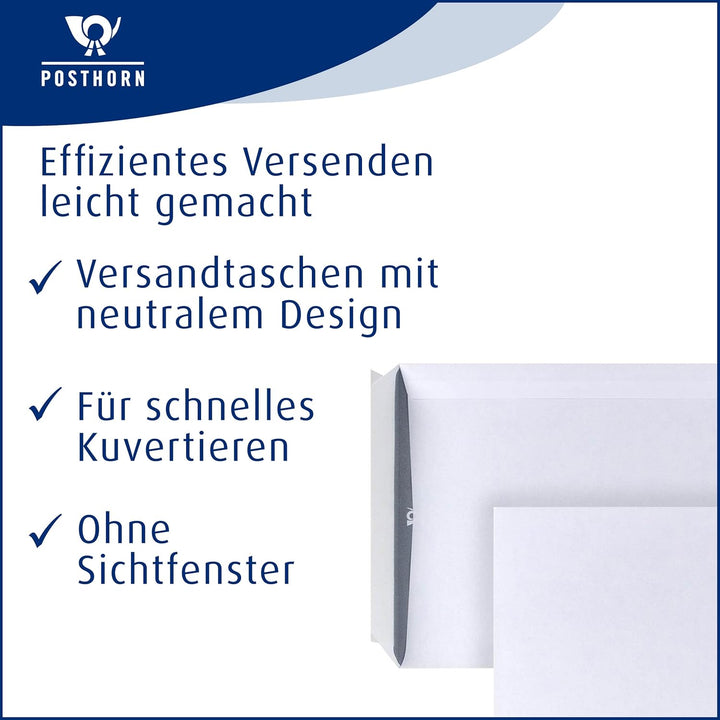 POSTHORN Versandtasche C5 (500 Stück), haftklebende Versandtaschen ohne Fenster, weisse Versandtasch