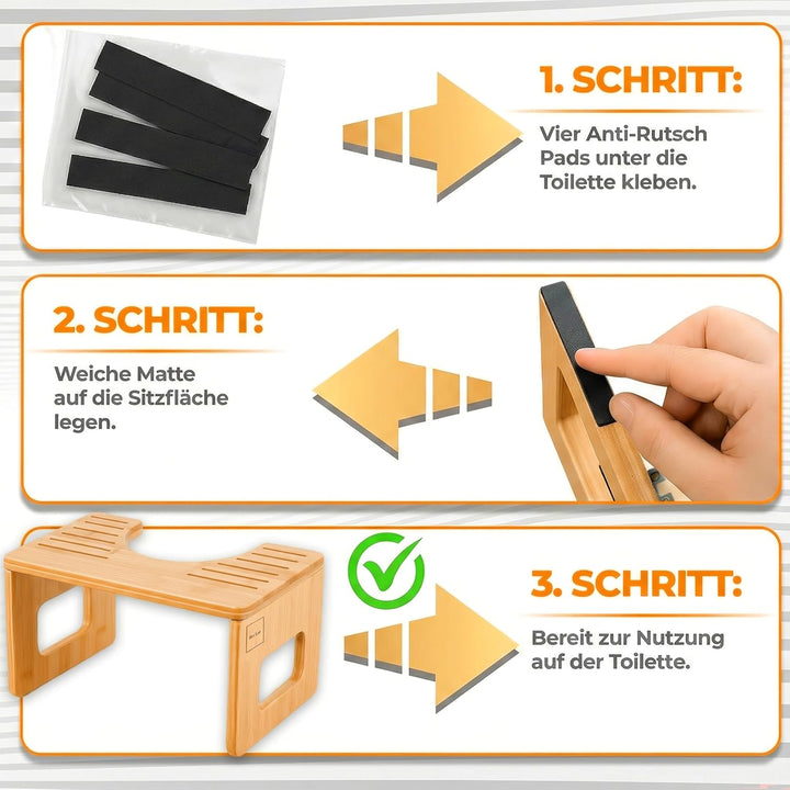 Natur-Bambus Toilettenhocker Erwachsene – Klohocker Klappbar, rutschfest & Langlebig, Faltbarer Kack