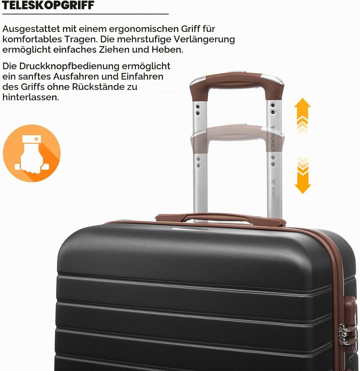 Reisekoffer Trolley Rollkoffer Handgepäck Set, Hartschalenreisekoffer Koffer Suitcase mit 4 Rollen 3