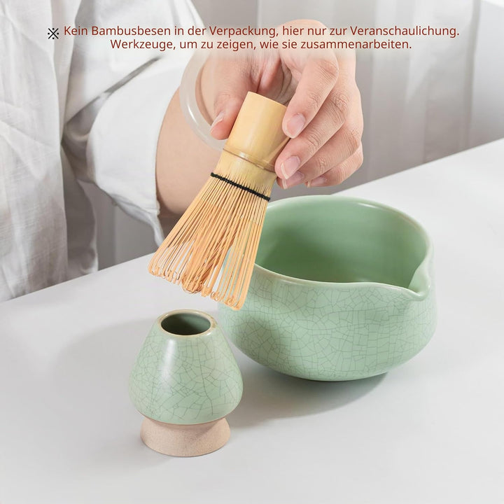TEANAGOO Matcha Schale mit Ausgiesser,Keramik Matcha Schale und Schneebesen Halter,2 PCS Macha Chawa