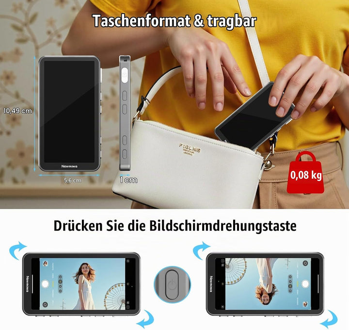 Newmowa Magnetischer Telefon Vlog Selfie Touchscreen Monitor mit Zoom,1080P Wireless Aufnahme,Telefo