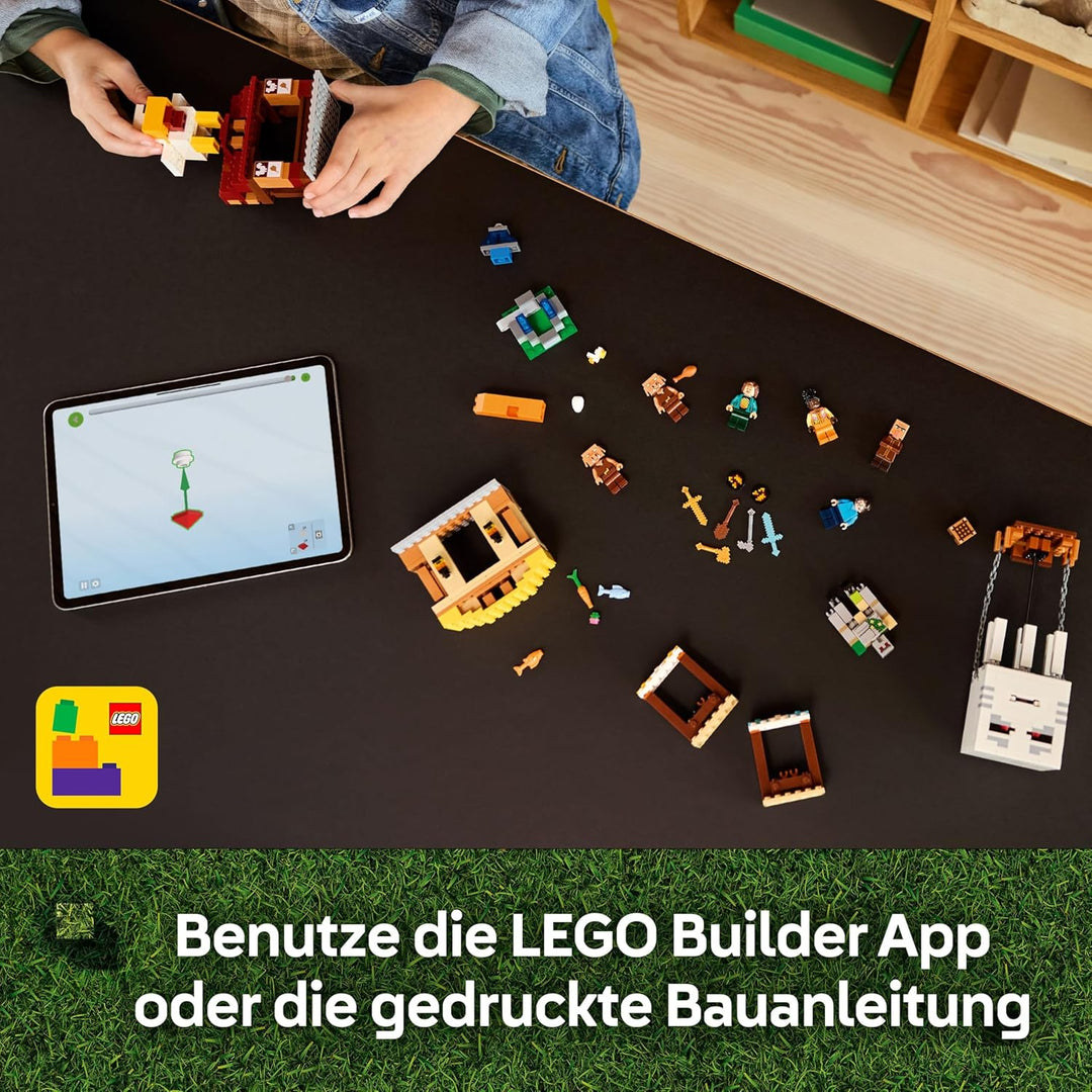 LEGO Minecraft Angriff des Ghast-Ballons - Gaming Spielzeug - Steves Haus, 4 Minifiguren - Iron Gole
