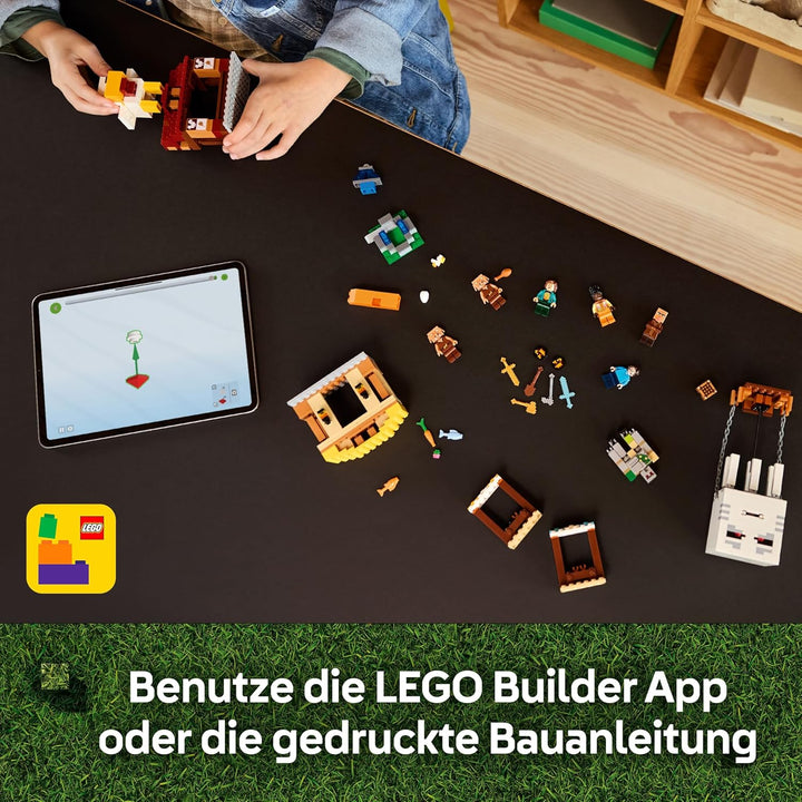 LEGO Minecraft Angriff des Ghast-Ballons - Gaming Spielzeug - Steves Haus, 4 Minifiguren - Iron Gole
