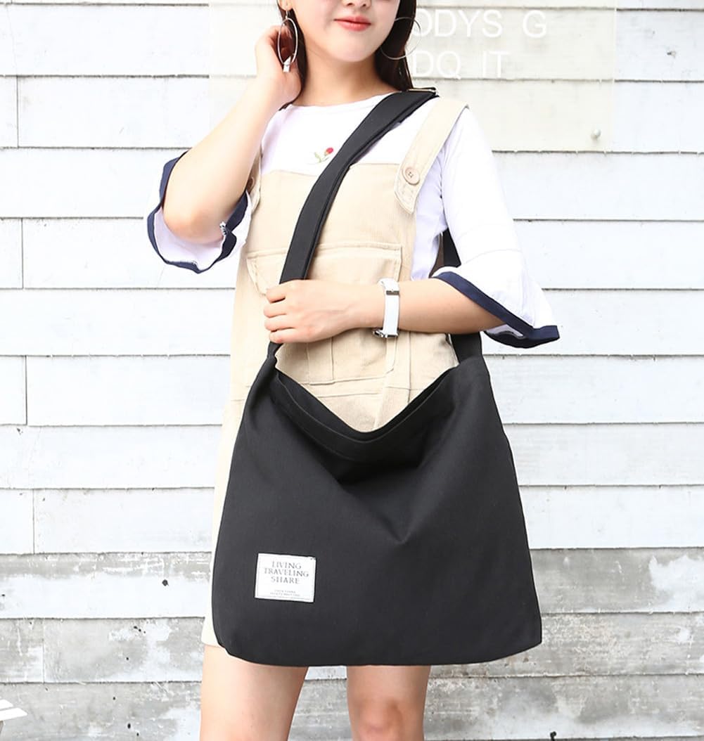 Covelin Damen Retro Grosse Grösse Canvas Schultertasche Hobo Crossbody Handtasche Casual Tote Schwar