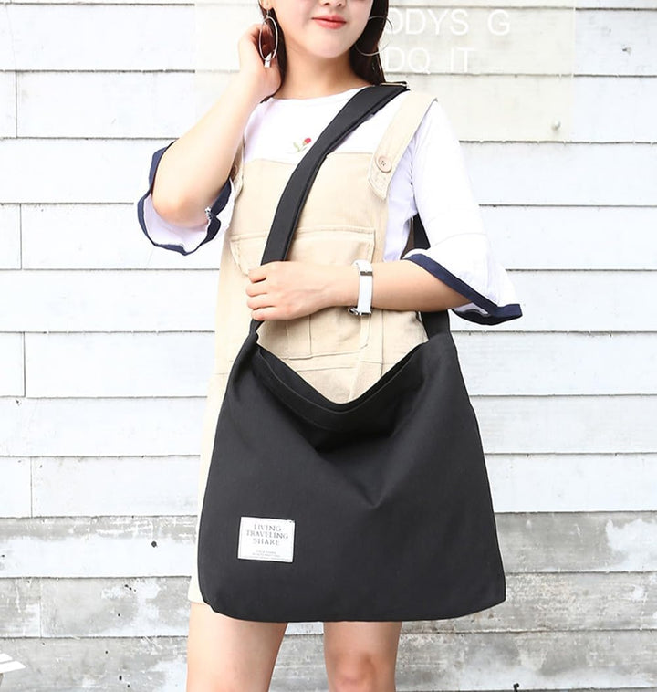 Covelin Damen Retro Grosse Grösse Canvas Schultertasche Hobo Crossbody Handtasche Casual Tote Schwar