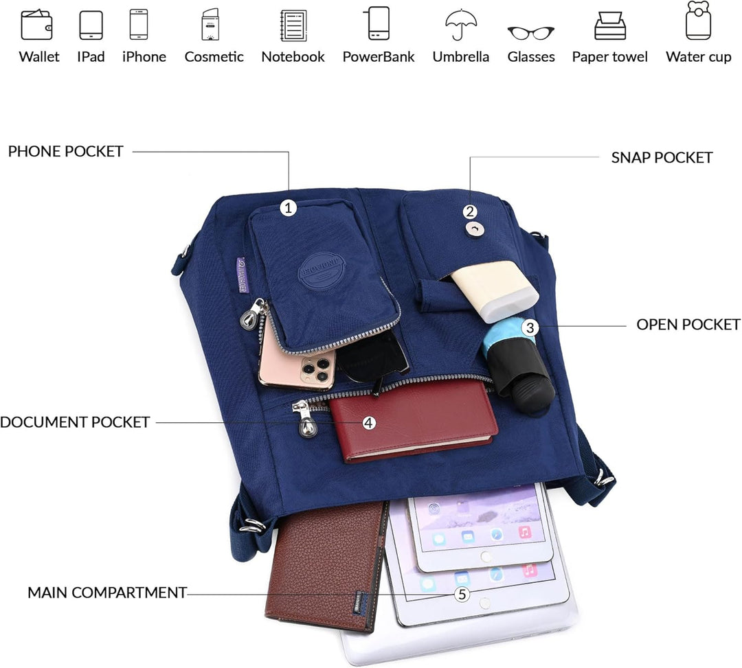 Multipurpose Hobo Purse for Women with Antitheft RFID, Waterproof Nylon Crossbody Bag Shoulder Handb