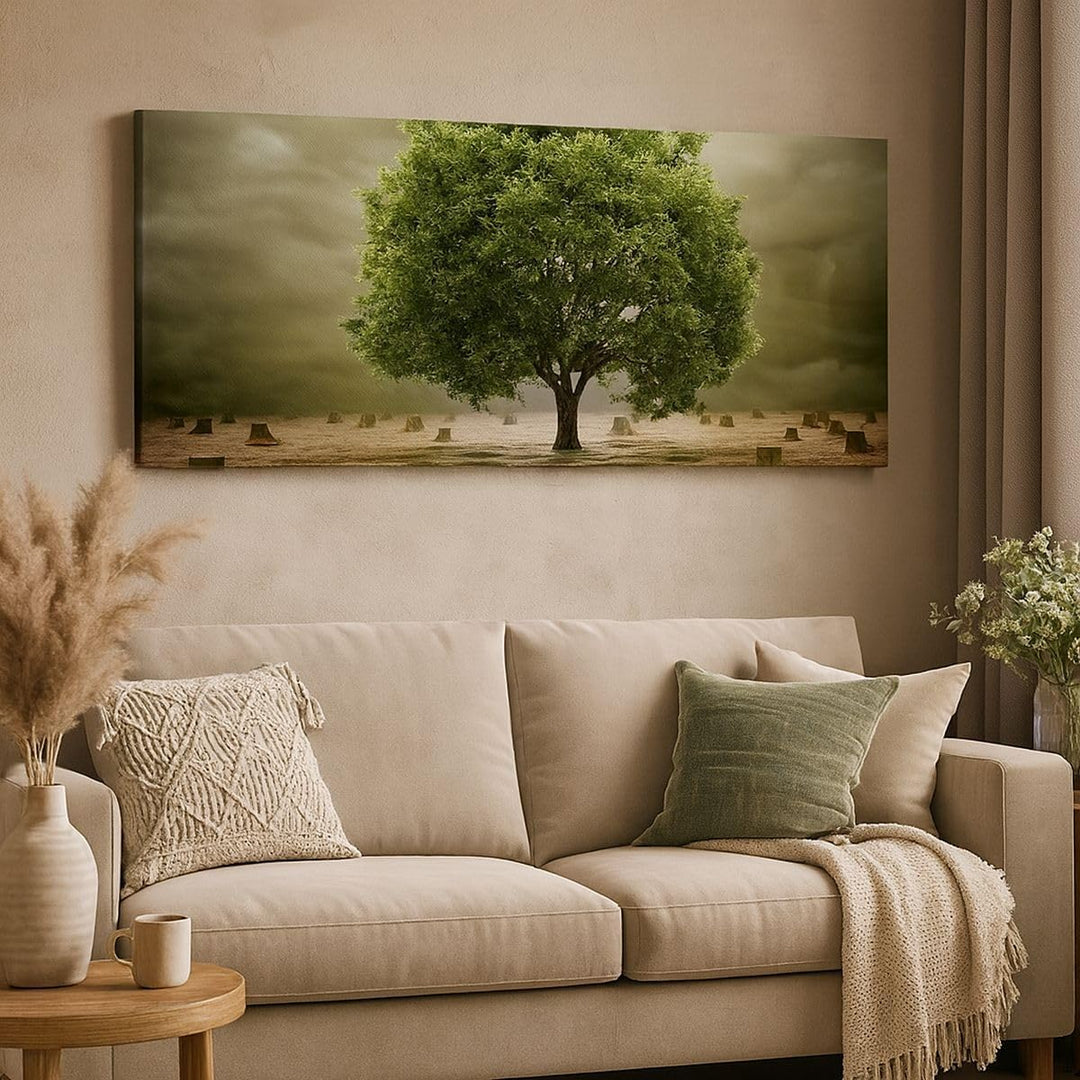 Wandbilder Dekoration Wohnzimmer Baum Feld Umwelt Panorama Bilder auf Leinwand 120x50cm Leinwandbild